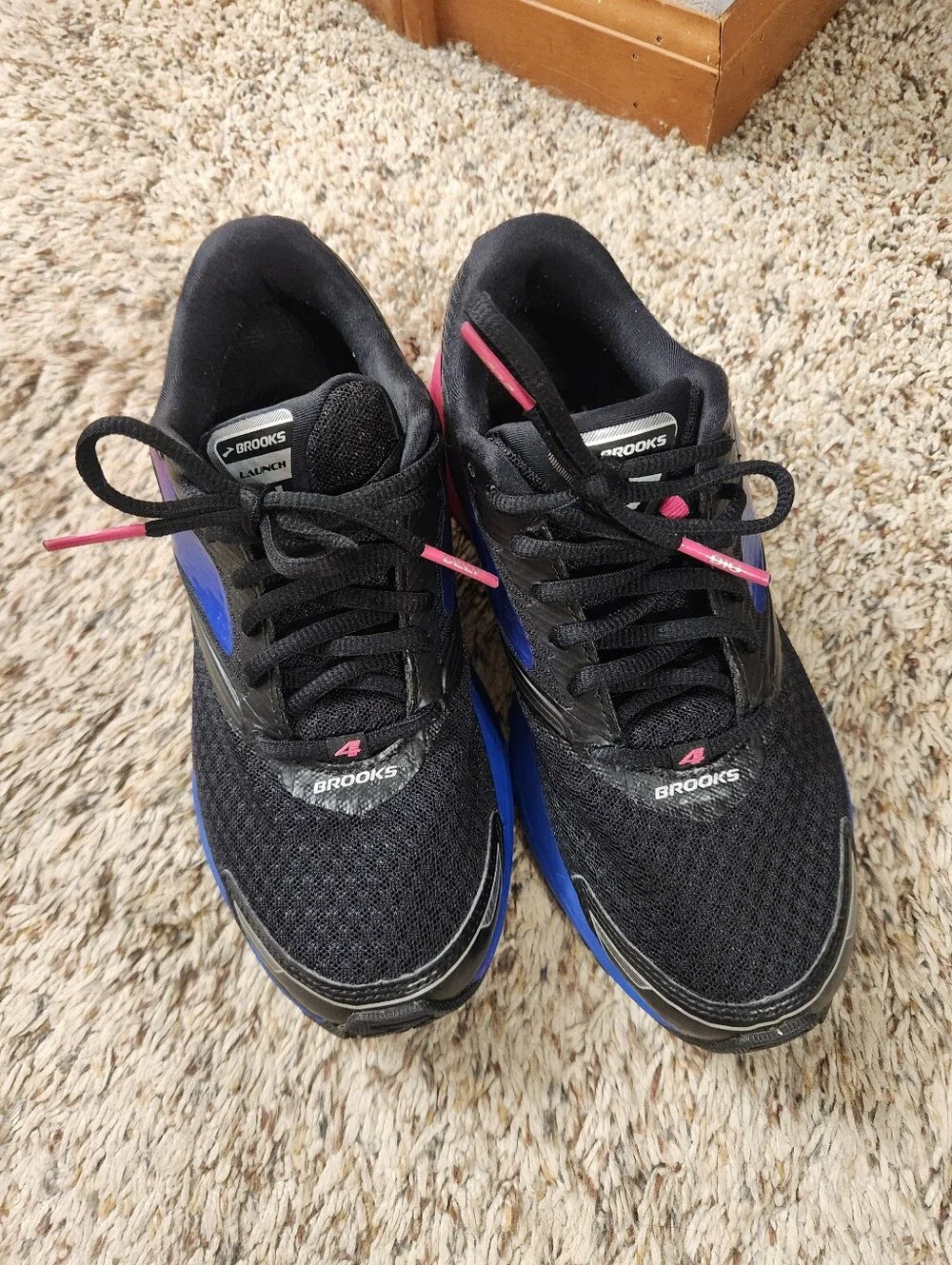 Brooks Launch 4 Black Running Sneakers with Blue & Pink  6.5